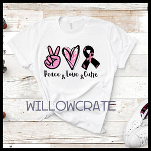 #1048 Sublimation Transfer Ready to Press - Peace Love Breast Cancer- Sublimation Print