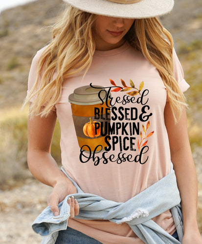 #21028 - Screen Print Transfer Ready to Press - STRESSED BLESSED PUMPKIN SPICE OBSESSED