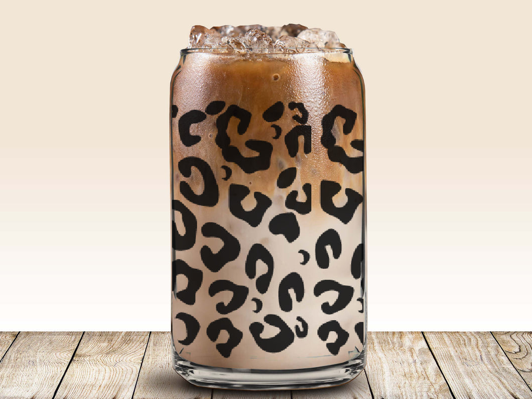 #11112 - 16oz Beer Can Sublimation Transfer Ready to Press - Black Plain Leopard