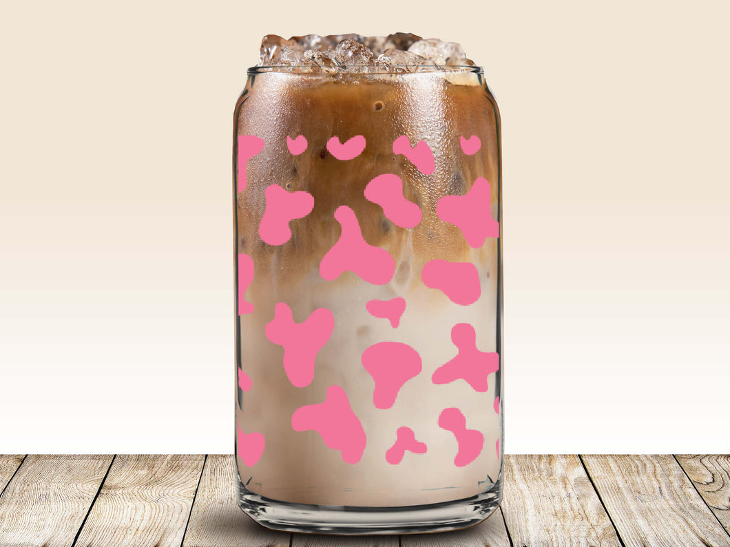 #11114 - 16oz Beer Can Sublimation Transfer Ready to Press - Pink Cow Print