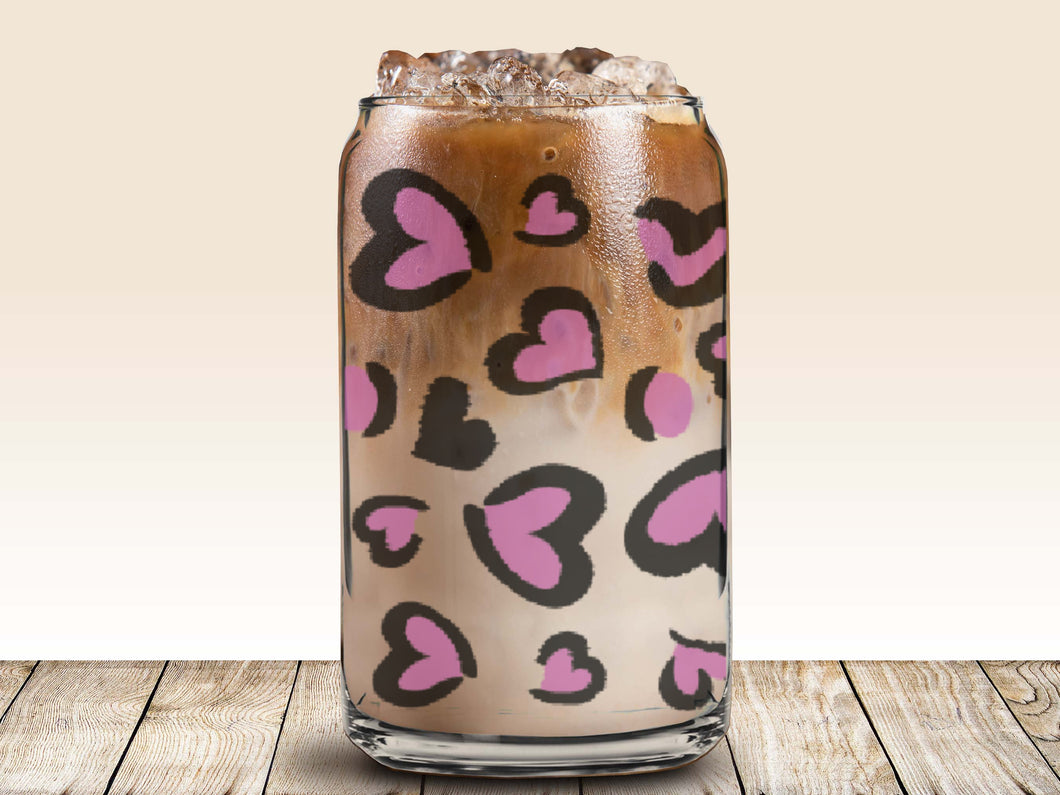 #11111 - 16oz Beer Can Sublimation Transfer Ready to Press - Leopard Purple Hearts